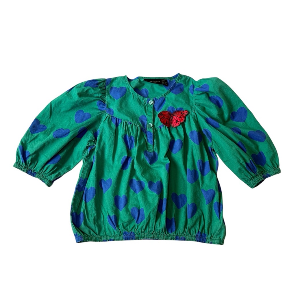 Mini Rodini Green Heart organic Blouse - Sz 6-7Y